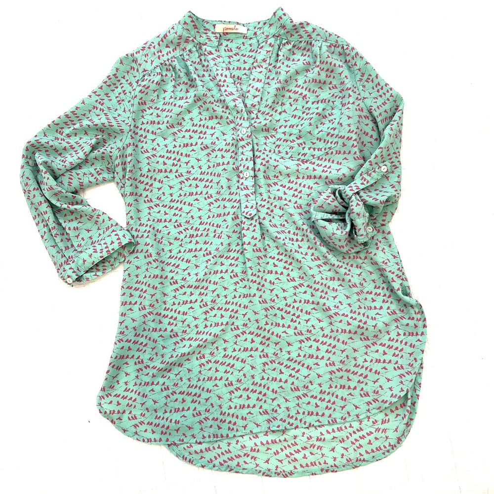 Pomelo Brand Birds on a Wire Scoop Hem Tunic Shirt EUC
